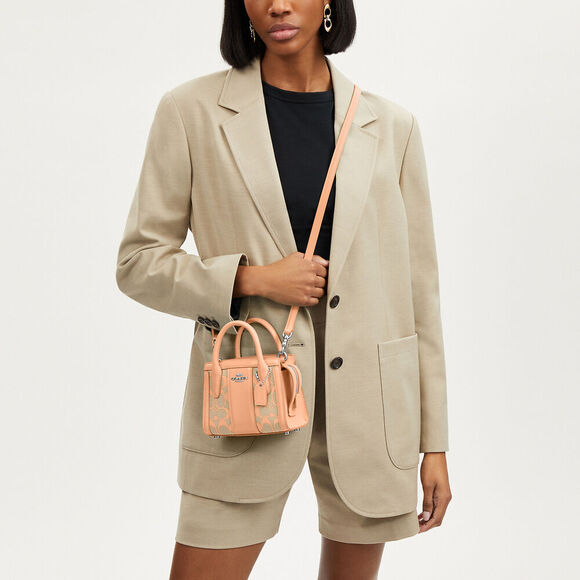 COACH Andrea Mini Carryall Signature Jacquard Peach Tan Refined Calf Leather NWT - Picture 4 of 15